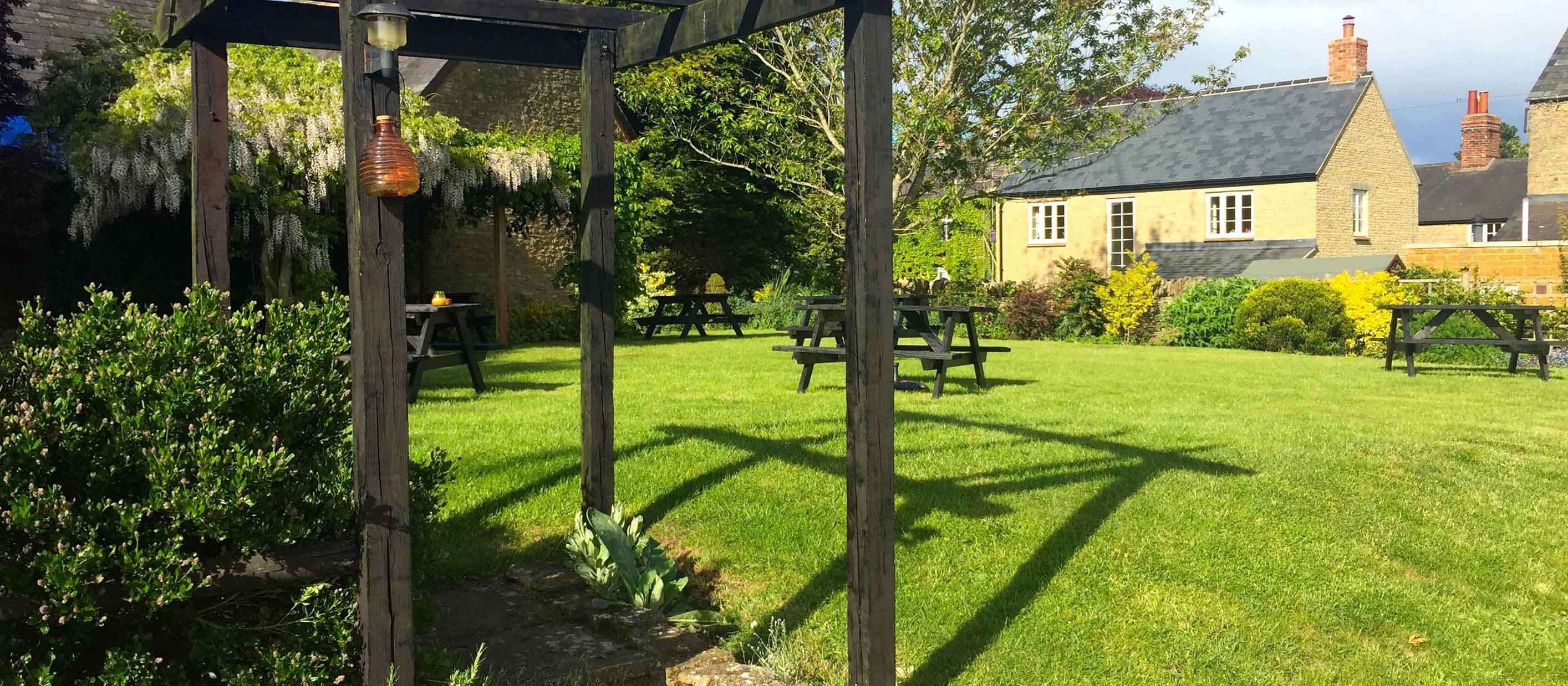 Beautiful Pub Garden offering plenty of space for safe outdoor drinks and food